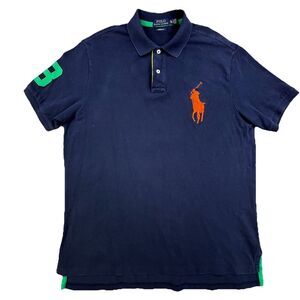 Polo Ralph Lauren Big Pony Polo Shirt Mens XL Blue Custom Fit Rugby #3 Preppy